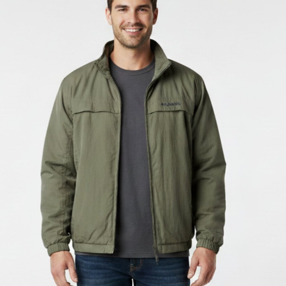 Columbia‎ Microsuede Bomber Jacket Men’s XL Green Nylon Lined Back Vents